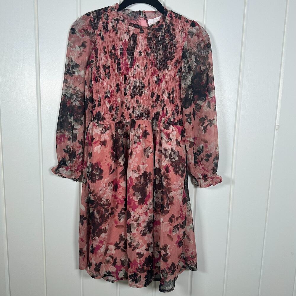 Rachel Parcell Dress Youth Size 10 Pink Cherry Blossom Long Sleeve Smocking NWT!